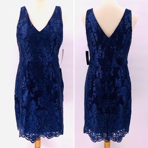 Lulus Blue Floral Lace V Neck Dress